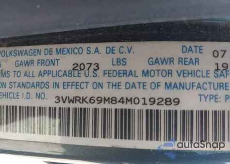 2004 Volkswagen Jetta Gl from USA, damaged, VIN 3VWRK69M84M019289